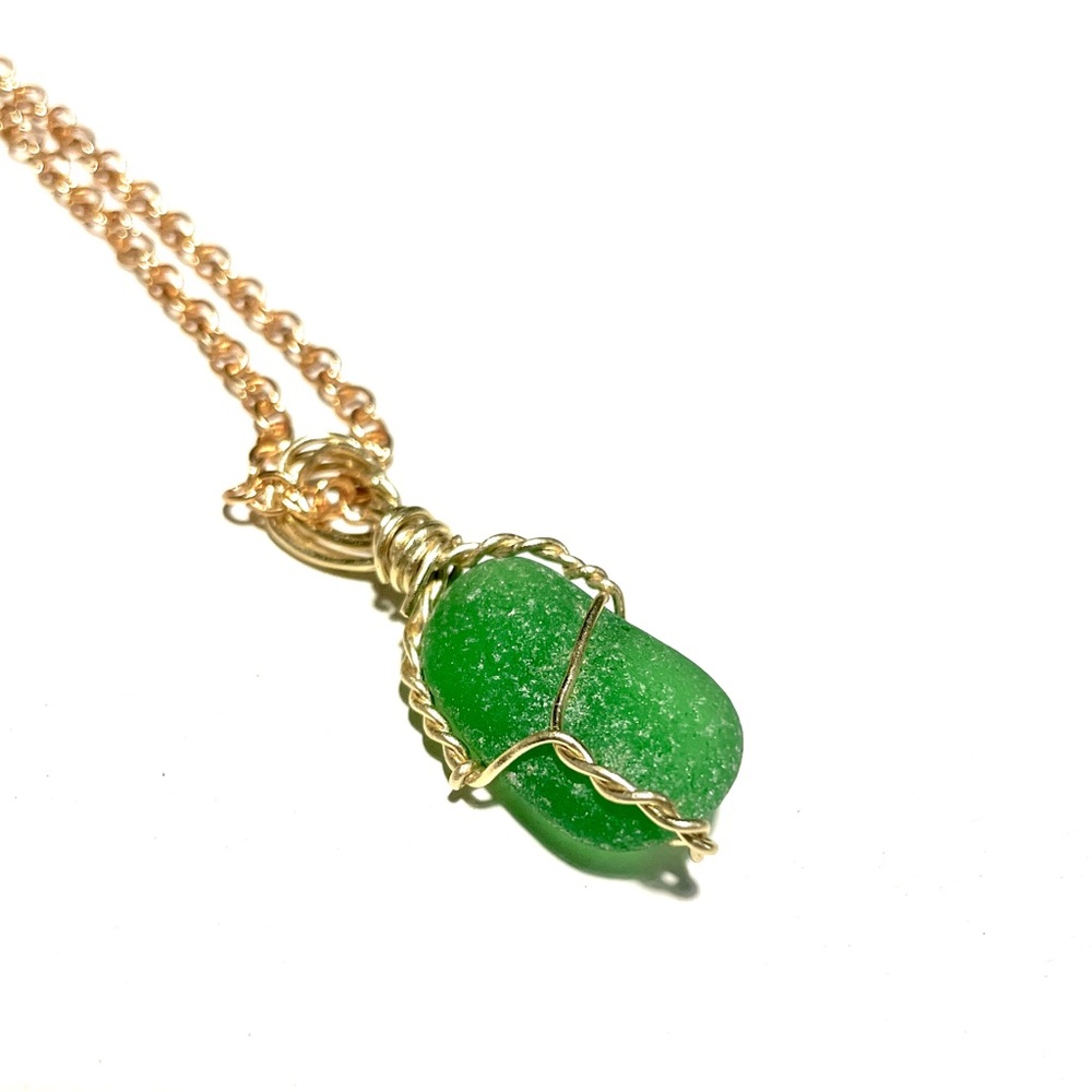 Hand Crafted 18K Gold Plated and Green Sea Glass Necklace